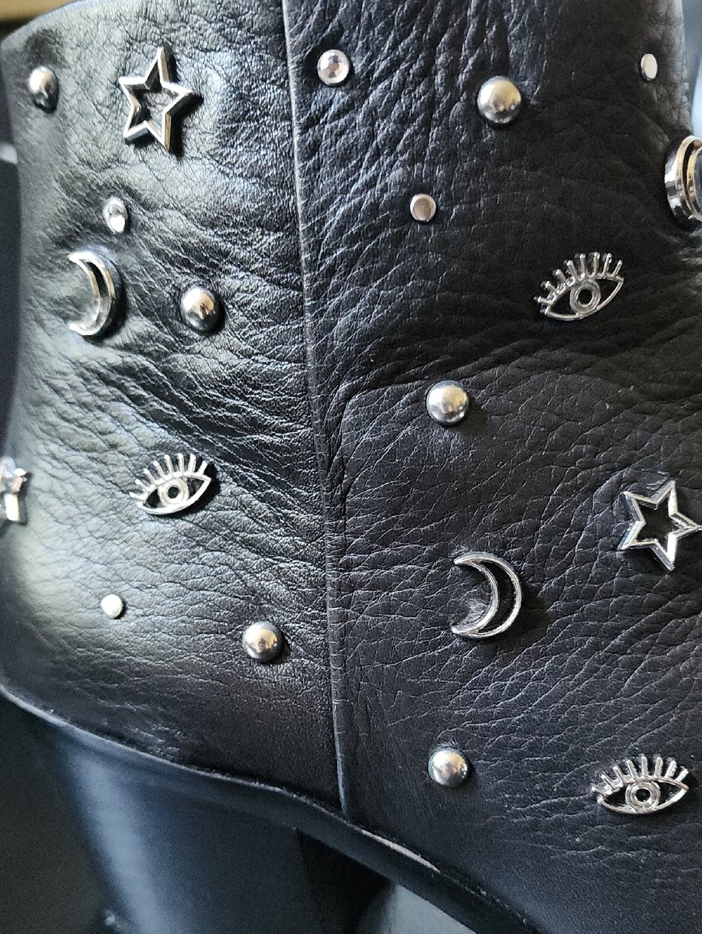 Rebecca Minkoff Lizzie Black Leather Celestial Studded Ankle Booties Size 9 - Picture 4 of 16